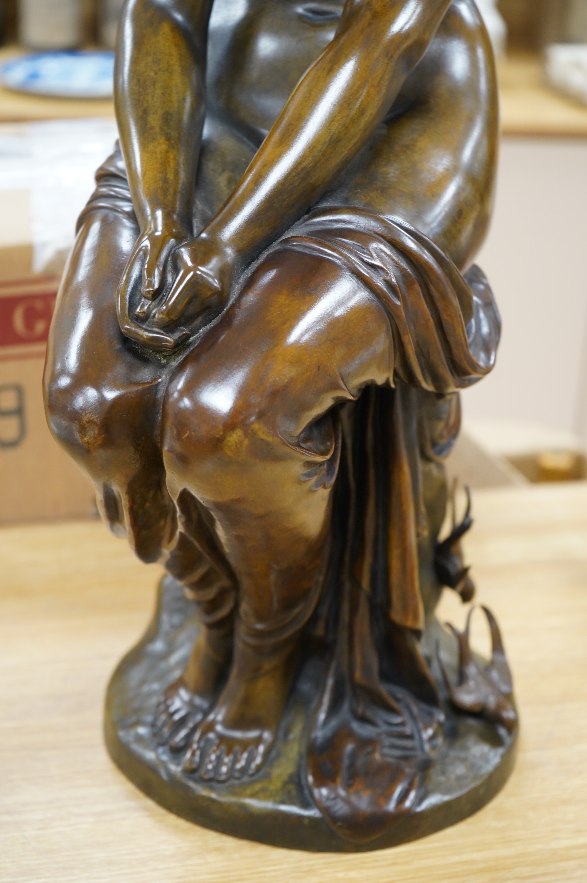 Auguste Joseph Peiffer (1832-1886), a bronze figure of a seated maiden, signed, 65cm high. Condition - good